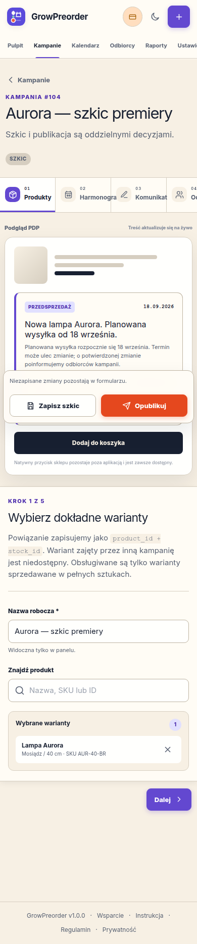 Mobilny edytor kampanii GrowPreorder